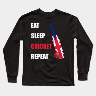 Eat Sleep Cricket Repeat British Flag Long Sleeve T-Shirt